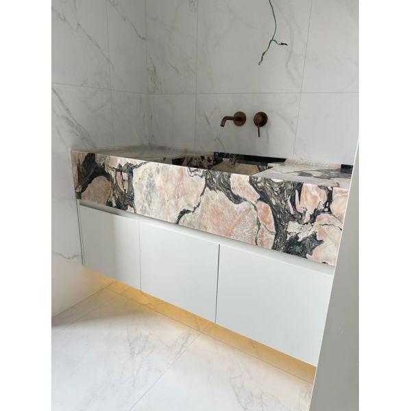 Luxury Bvlgari Pink Marble Countertop | Soft Pink with Black Veins for Vanity