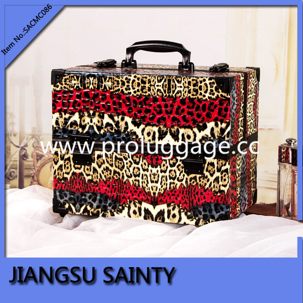 China Gorgeous animal printing PU large makeup train case wholesale