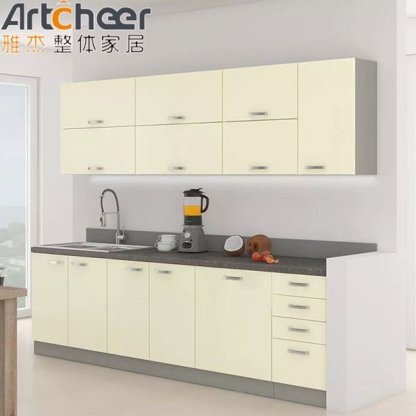 French Style Kitchen Cupboard with Radius Beveled Edge Countertop and Melamine Board