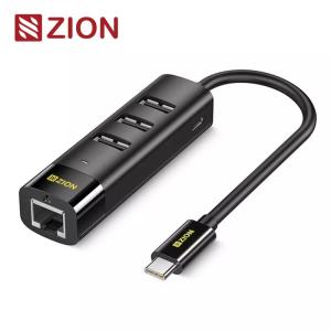 China Type-C/100Mbps Ethernet Adapter + 3-Port USB 2.0 Hub Black All-in-One USB-C Network And Expansion Solution wholesale