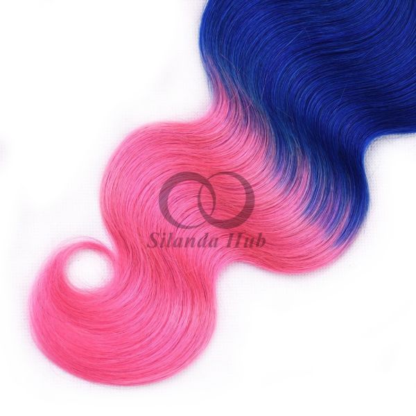 #T1B/Blue/Pink Body Wave Remy Human Hair Bundles Sew In Weave Bundles Brazilian Bundle Deals