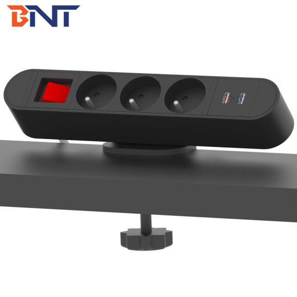 French power movable multimedia office clamp on desk edge socket with bracket