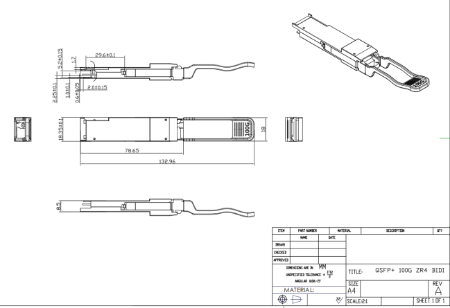 80KM Distance 1280/1300nm QSFP28 ZR4 BIDI Transceiver Module for Fast and Stable Data Transfer at 100Gb/s