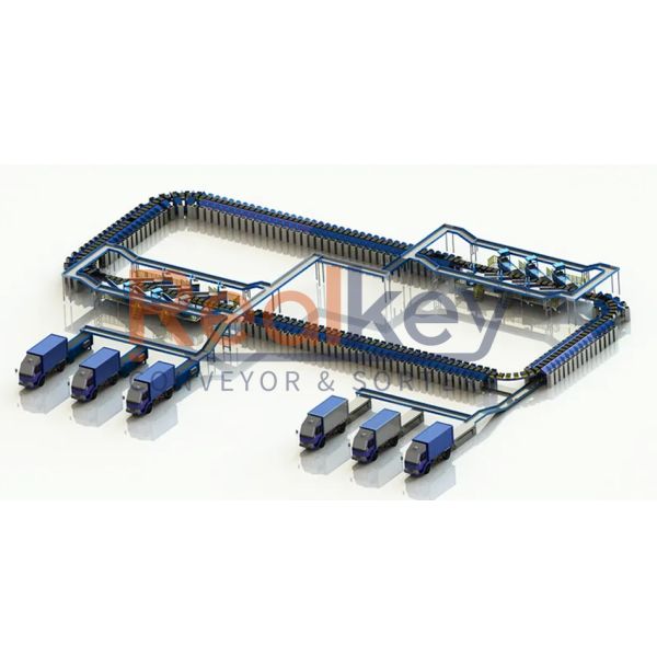 High-speed linear cross belt sorter system in operation