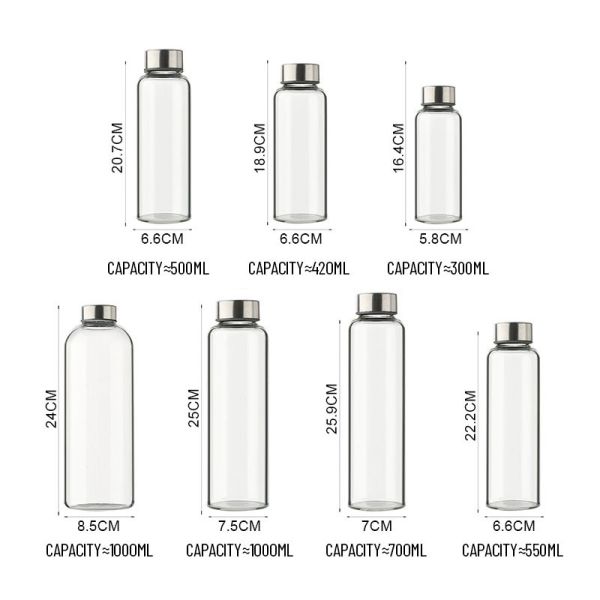 Custom 18oz Glass Water Bottles Reusable Glass Juice Bottles For Coffee Tea Water Juices With Lids