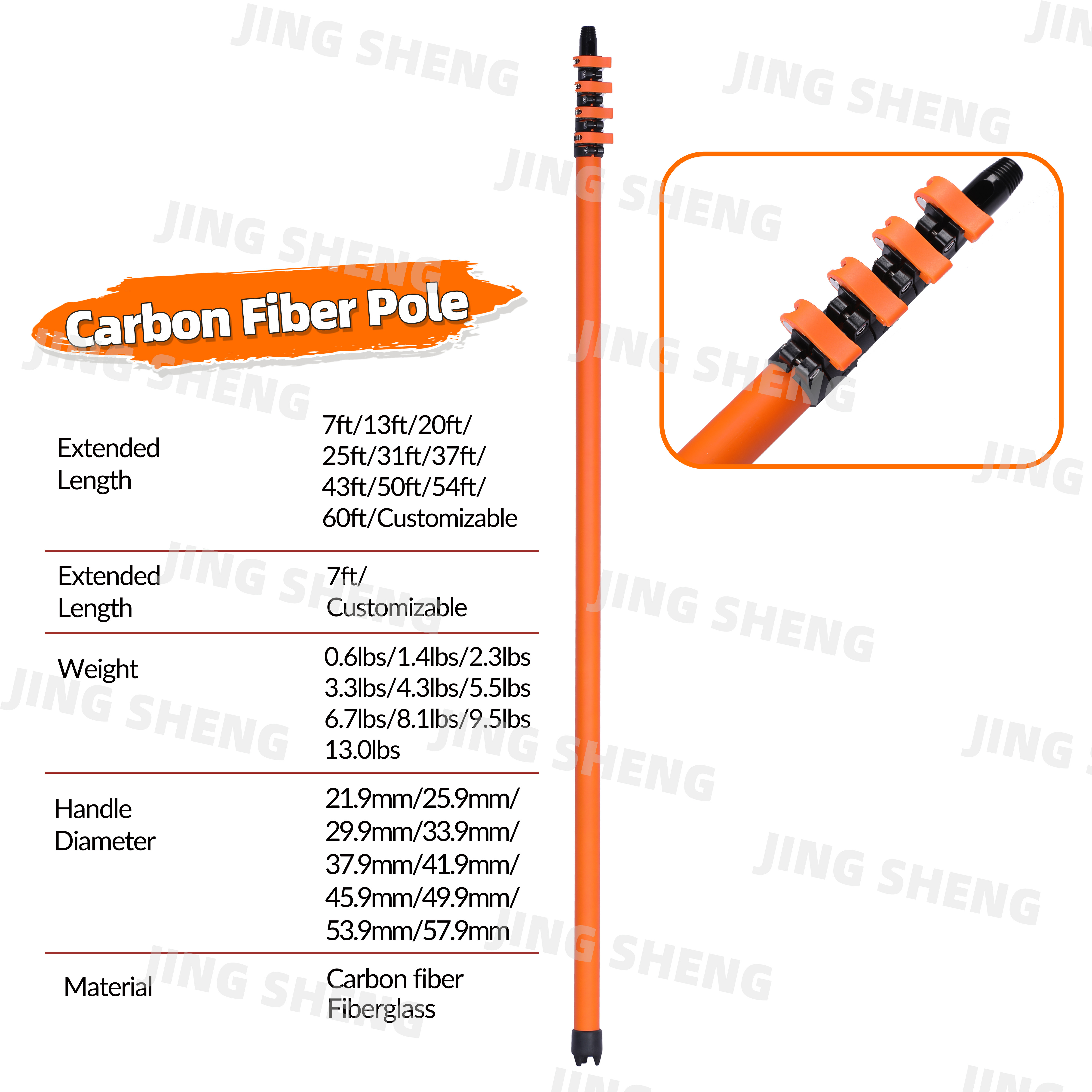 50ft Carbon Fiber Telescopic Window Cleaning Pole for Window and Solar Cleaning OEM Available