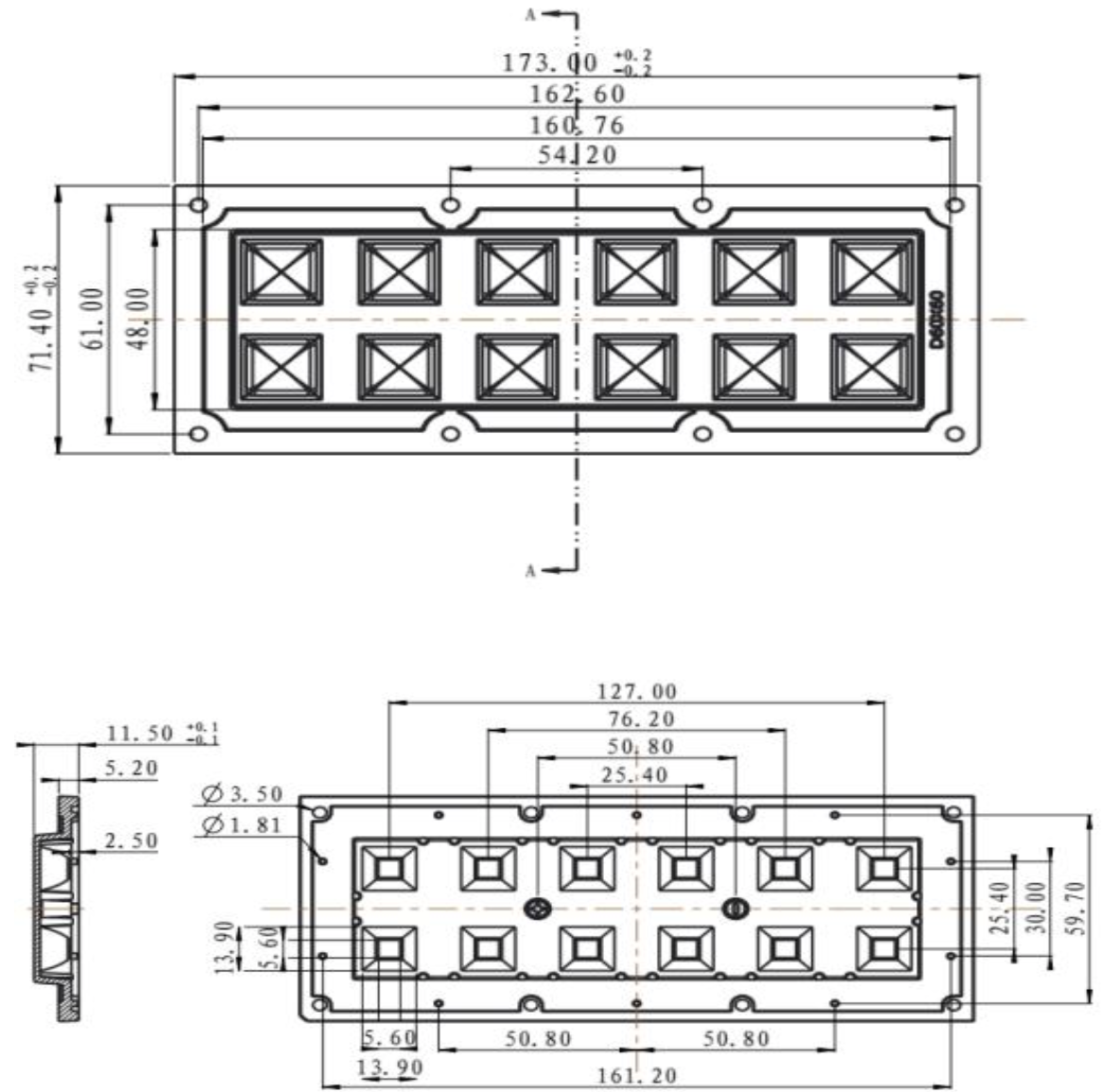 60 Degree 2x6 Led Array Lens For 12W Led Light Components