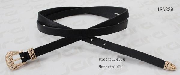 Quality Metal Loop & Metal Tip Black Fashion Belt With Flower Engraved Decoration for sale