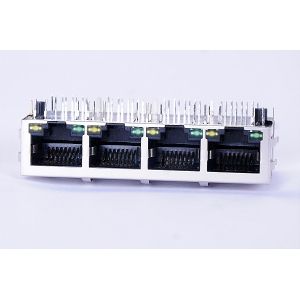 China Shielded Tab Down Multi-port RJ45 , Single Port Stacked RJ45 Magjack 0813-1X4T-DW-F on sale
