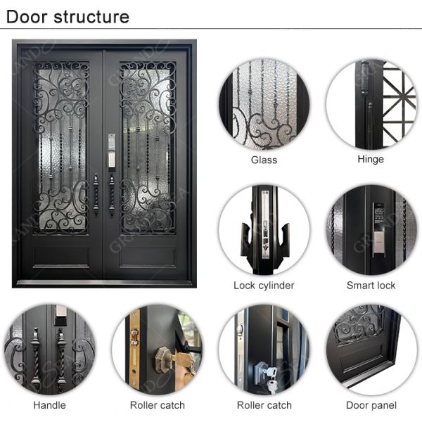 Modern Screen Main Entry Rod House Storm Security Black Single Double Modern Wrought Cost Iron Front Doors