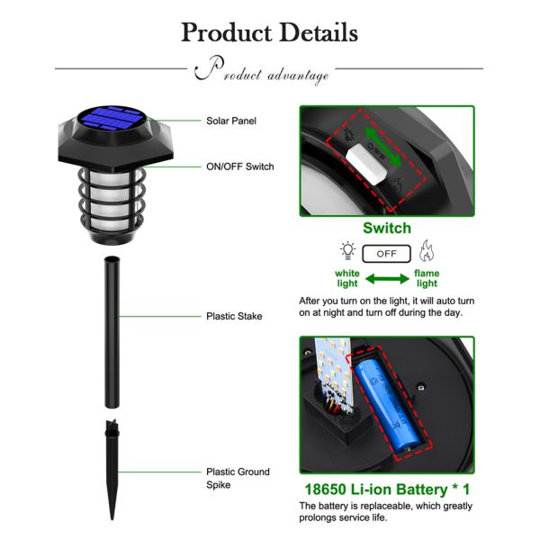 Waterproof 1200mAh 840g 2 IN 1 Led Torch Flame Solar Lights Aluminum Alloy