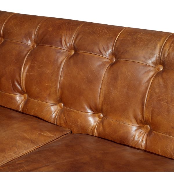 Genuine Leather Triple Seater Sofa , 3 Seater Brown Leather Settee American Style