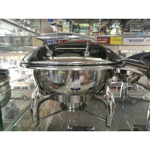Round Chafing Dish Hydraulic Lid with Glass Window Optional φ35cm 6.0Ltr Food Pan Stainless Steel Cookwares