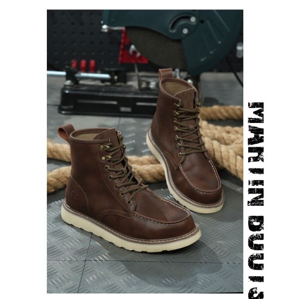 Brown Cowhide Rubber Sole Security Safety Boots Steel Toe Anti Smashing Kevlar Anti Proof Work
