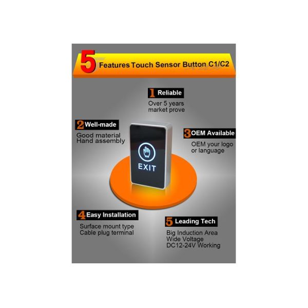 Blue LED Indicator Touch Sensor Button , Access Control Exit Button Anti - Corrosion