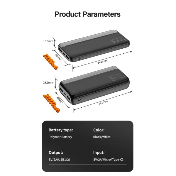 Portable Mobile Ultra Slim Power Bank 10000mah 20000mah Li Polymer Battery