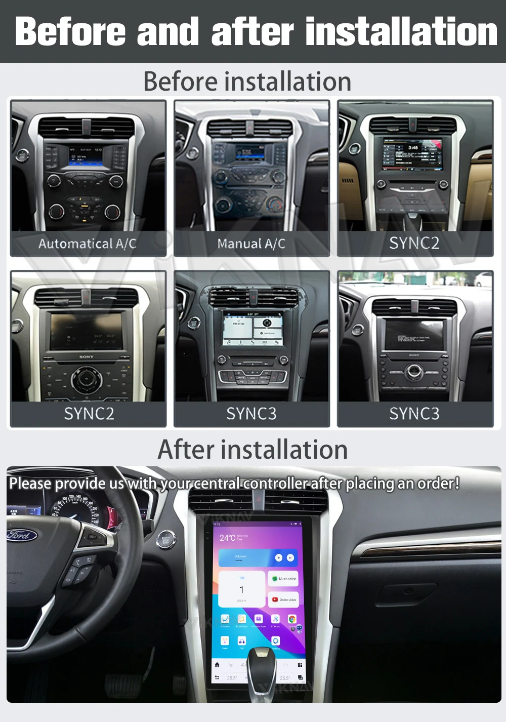 Viknav 13.6 Inch Android Auto Car Radio For Ford Mondeo 2013-2021 Multimedia Player GPS Navigation Head Unit Wireless Carplay
