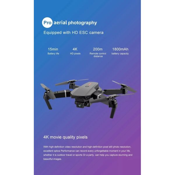 E88 Pro Aerial Drone Remote Controlled Airplane Toy Fixed Height Drones Quadcopter 4k Professional FPV Drone