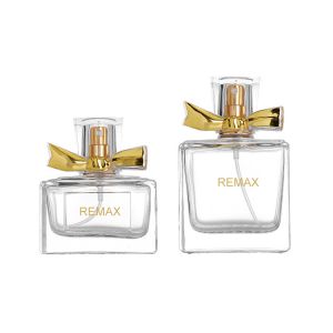 China Luxury 50ml Glass Perfume Bottle 10000pcs With Gold Bow Cap on sale