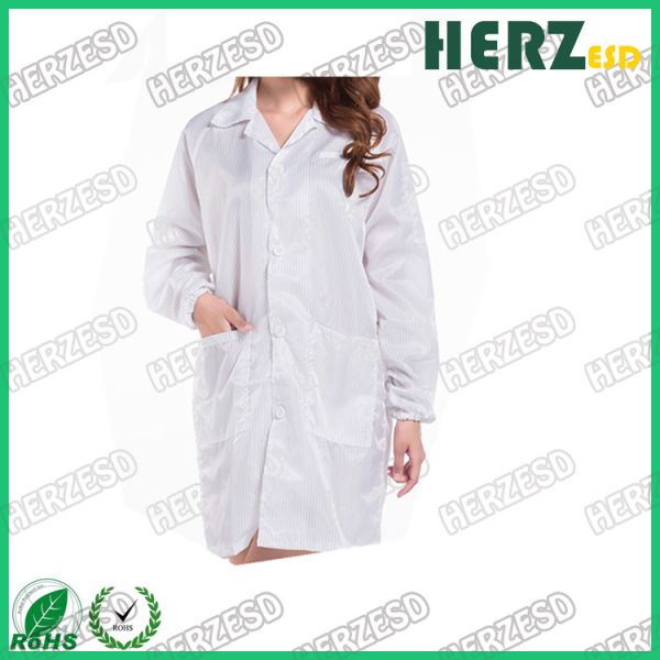 Factory 5mm Stripe Polyester Antistatic Work Uniform Cleanroom Smock Gown Dustproof