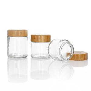 China 3oz Child Resistant Wooden Lid Glass Jars With Bamboo Lid Storage Jar Container Cosmetic wholesale