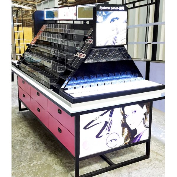 1650mm Pink Counter Cosmetic Display Shelves Mirror Middle Island Showcase