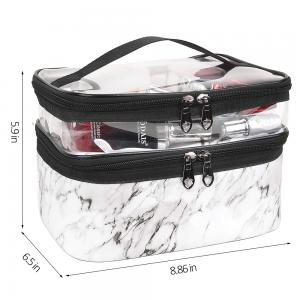 China White Marble Double Layer Travel PU Leather Cosmetic Cases wholesale