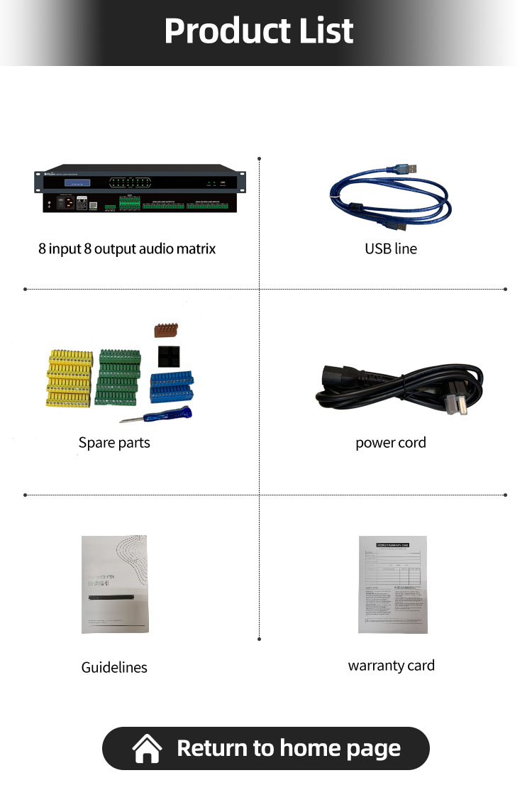 HUAIN Professional DSP Processor Dante 8*8 Digital audio matrix controller for meeting system