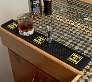Custom Danger Drinking Rubber PVC Bar Rail Mat / Non Slip PVC Beer Mat In Black Color