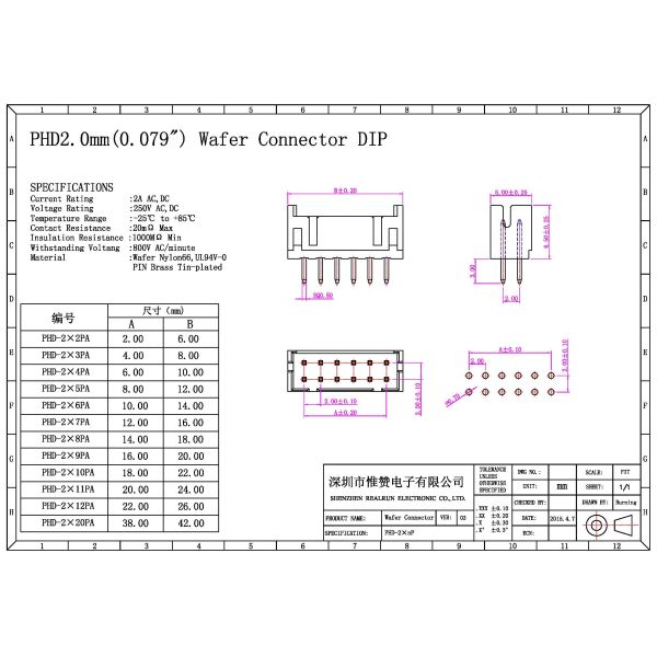 Double Row PBT Bar Wafer Connector , Brass Contact 16 Pin Female Header
