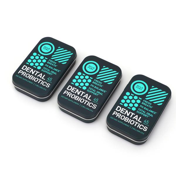 Quality Tablet Metal Packaging Box Black Mint Tin Box with Hinge Christmas Candy Tins for sale