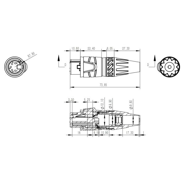 Audio XLR 5 Pin Waterproof Electrical Connectors Ip65 Female Plug