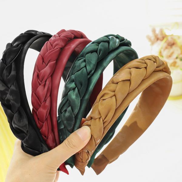 Quality Soft  Ladies Hair Bands Simple Braided Pu Artificial Leather Twist Braid Headband Retro 61g for sale
