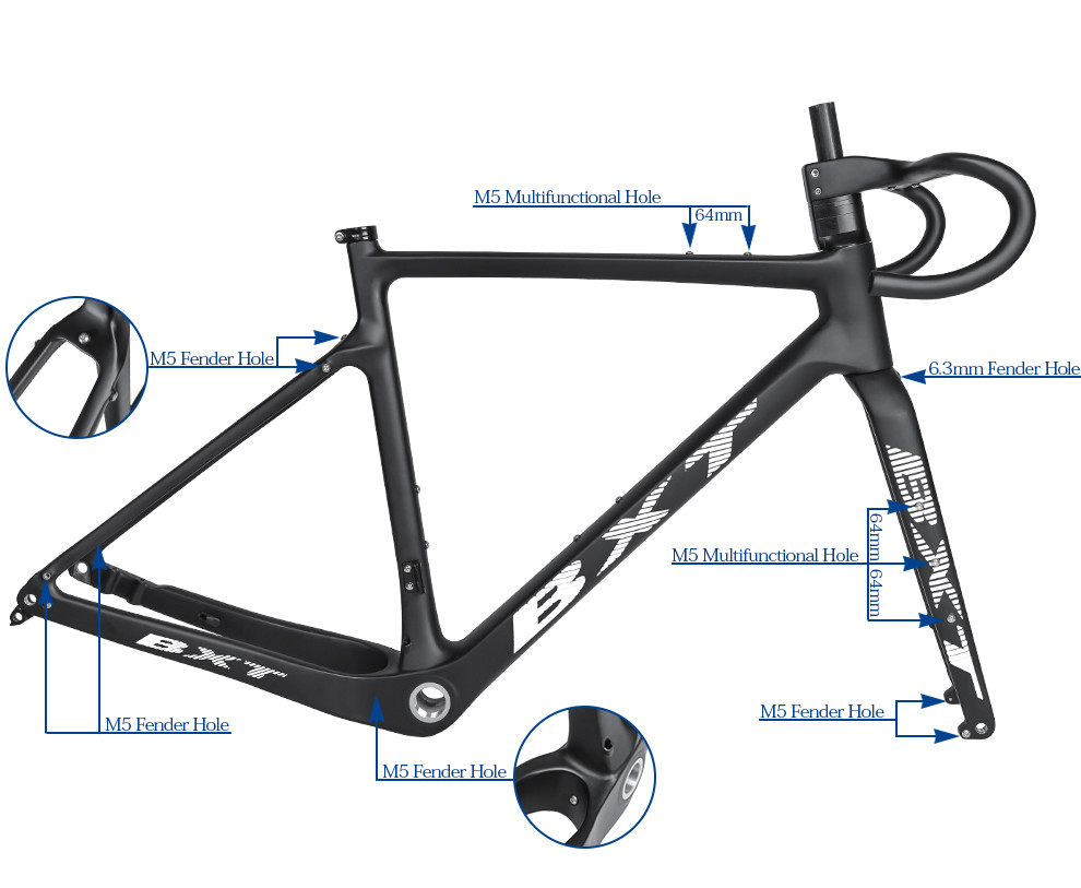 Carbon Fiber Bike Frame Road Gravel Aero Road Bike Frame 700C Matte black