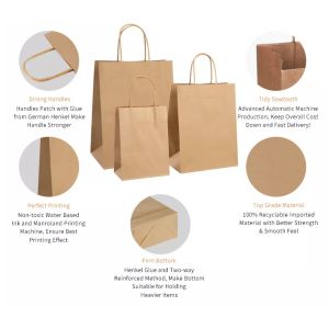 CMYK 50gsm To 200gsm Durable Kraft Paper Bags Flexo Printing