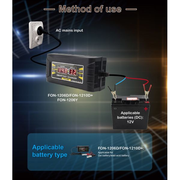 12v 10a smart lead acid car battery charger input 150v - 250v
