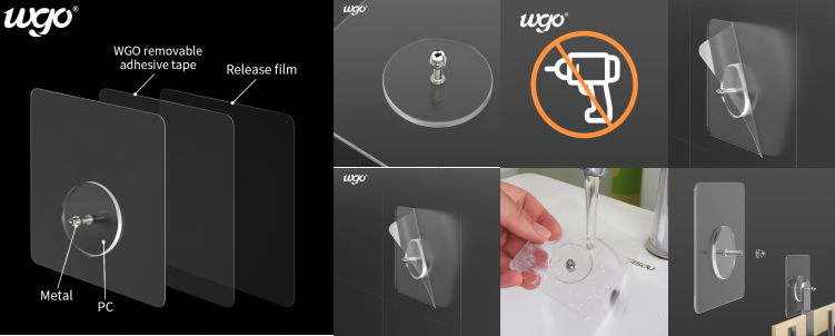 WGO Clear Shower Caddy Bathroom Suction Hooks Adhesive Wall Screws Fittings