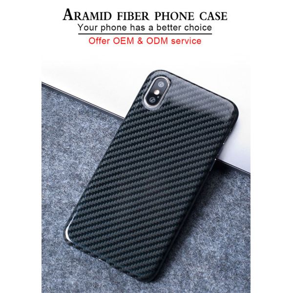 Fall Proof Black Glossy Finish Aramid Fiber Phone Case For iPhone X