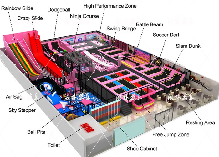 Large Indoor Commercial Trampoline Park Playground Equipment With Jump Platform
