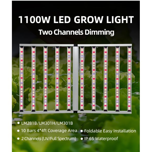 Dimmable Foldable Full Spectrum Grow Lamp For Indoor Plants 10 Bars 1100W