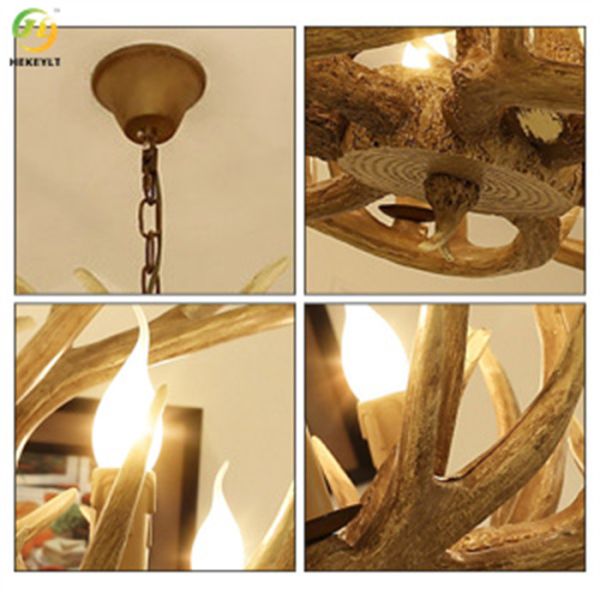 E14 Rustic Deer Antler Chandelier Lighting 8 Light Large Resin