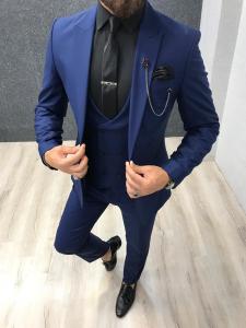 China Navy Blue Custom Mens 3 Piece Tuxedo Suit For Groom