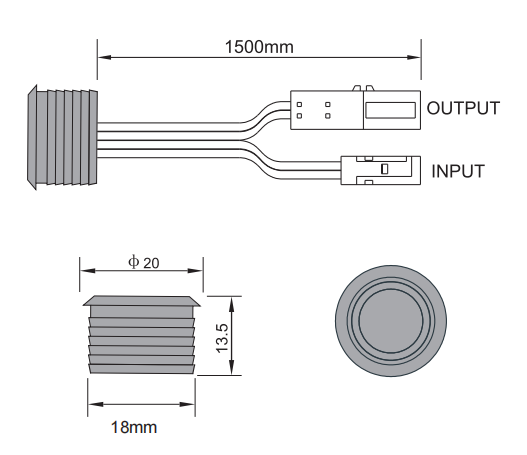 S1004 Recessed Dimmer Touch Sensor Switch With 1500mm Cable Length Split Control DC12V 60W Max
