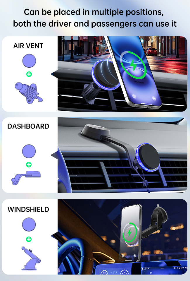 15W/10W/7.5W/5W Output Power Magsafe Car Mount With Crystal Texture And Magnetic Enhancement For Secure Wireless Charging