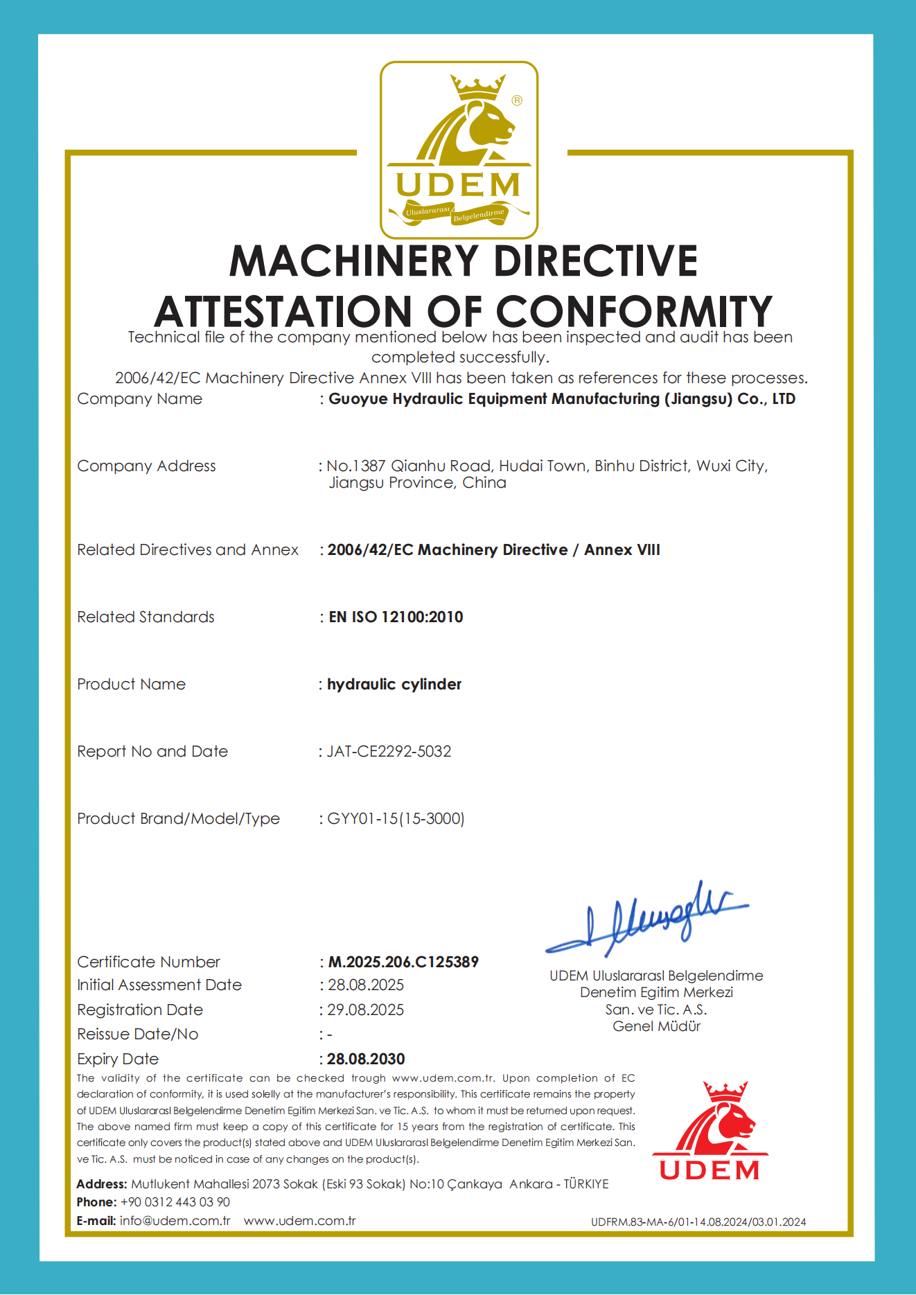 Guoyue Hydraulic Equipment Manufacturing (jiangsu) Co., Ltd Certifications