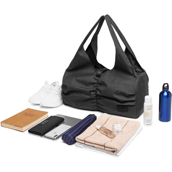 Polyester Black Yoga Gym Sports Customizable Duffle Bags With Wet Dry Storage Pockets