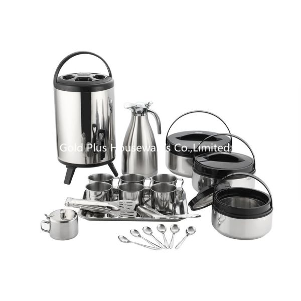 21pcs Picnic tools milk tea thermos bucket keep food warm pot liquid nitrogen tank kettle & water cup set