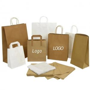 China Recyclable Shopping Kraft Brown Paper Bag Flat Handle Food Packaging Takeaway Bags wholesale