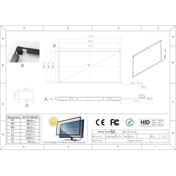 Remote Control 55 Inch IR Touch Frame For Education Whiteboard