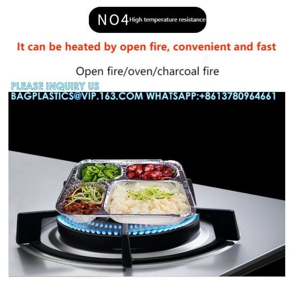 3 Compartment Aluminium Foil Food Container With Clear Dome Lid Custom Alu Foil Containers Disposable Tableware